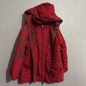 Womens Red  Ski Jacket Hooded SnowboardIng Puffer Zip Up Large